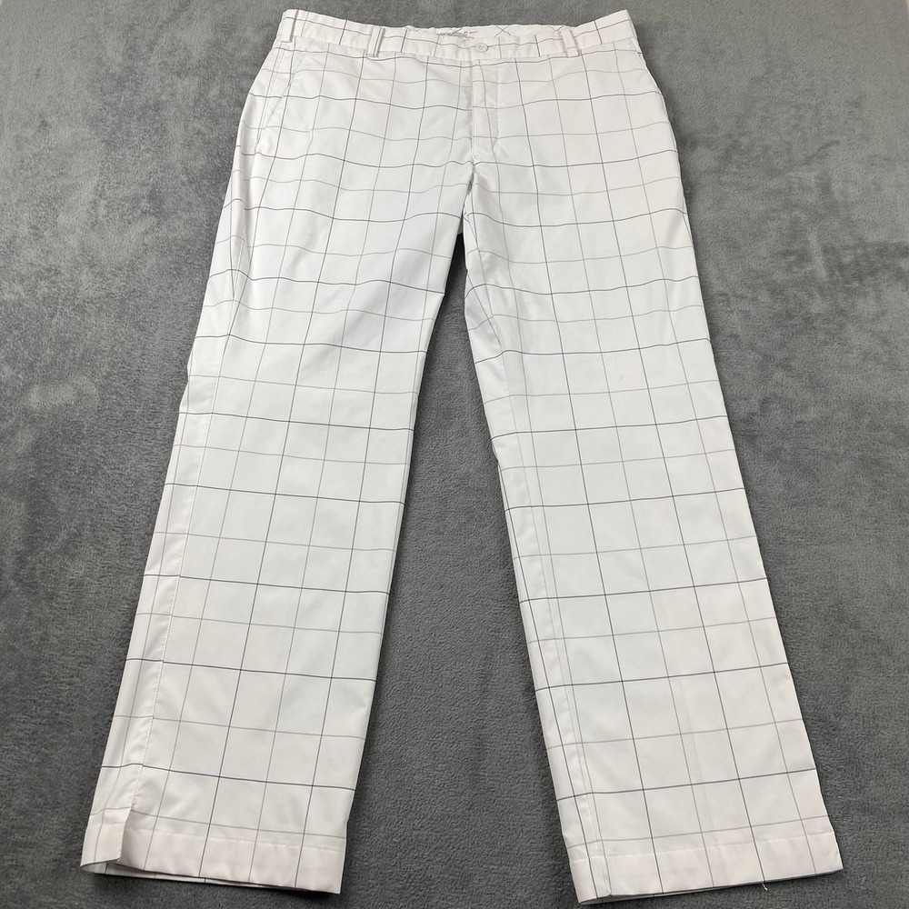 Nike Mens 36x30 Golf Pants White Windowpane Plaid Dri-FIT Tour Performance